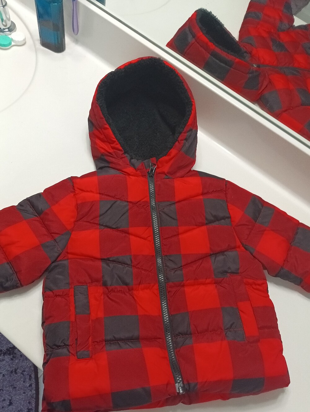 SwissTech Red and Black Buffalo Plaid Puffer Jacket - Size 18M
